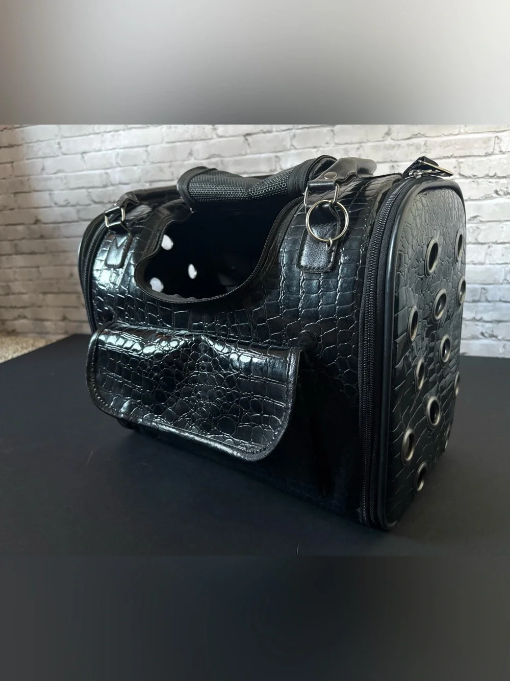 Black Croc-Embossed Cat Carrier